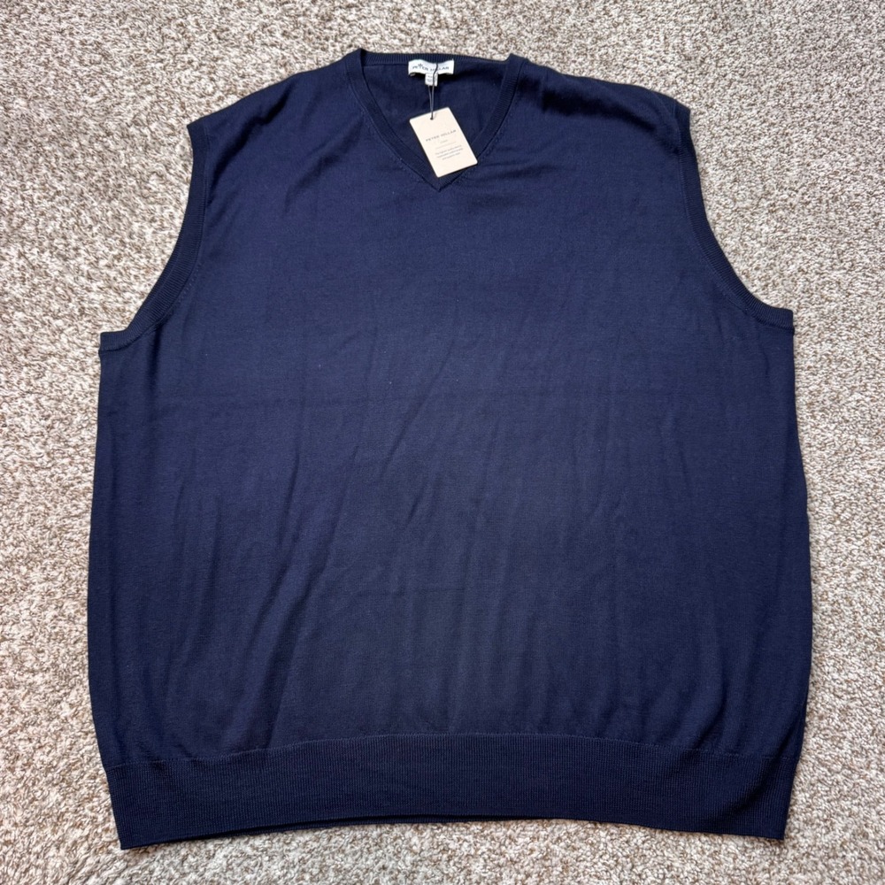 Peter Millar Crown Men's XXL 2XL Navy V-Neck Sleeveless Sweater Vest Linen Blend